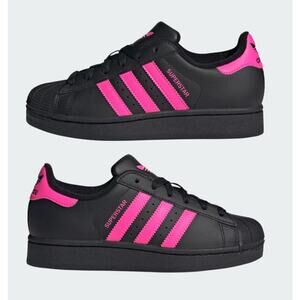 Adidas Original Superstar II Low Top J Sneaker Shoes Black Pink Size 4
